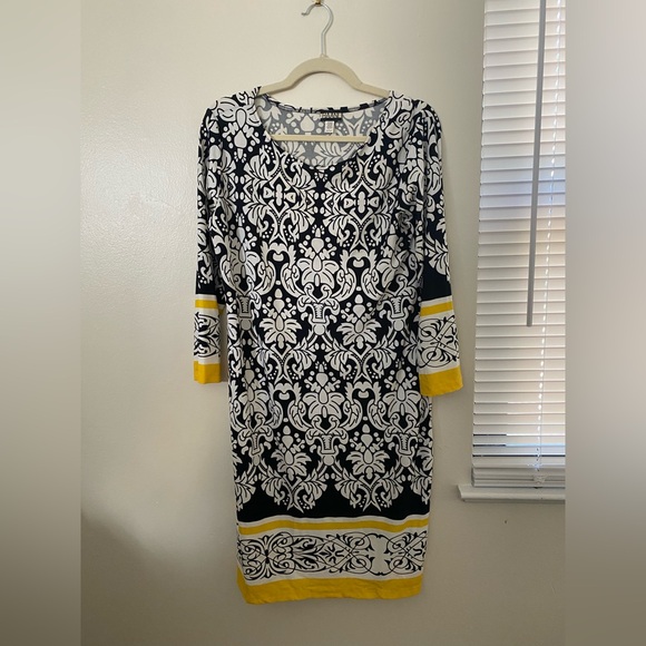 HAANI - BLACK, WHITE & YELLOW TRIM DRESS - Picture 1 of 10